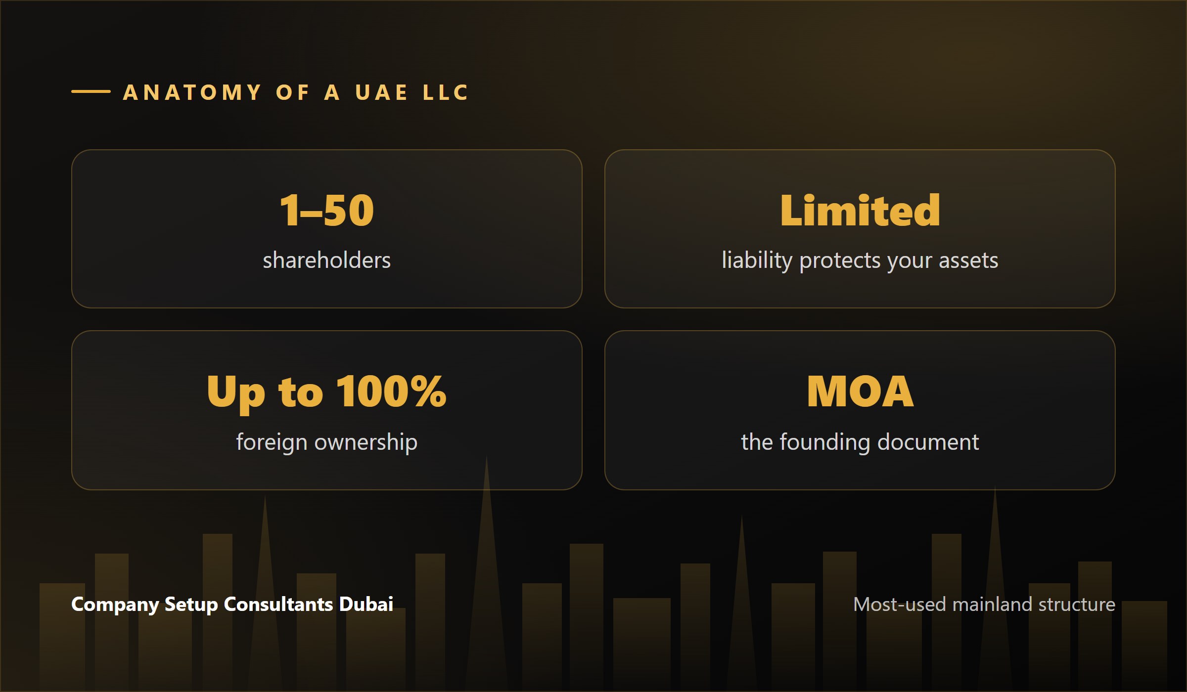 Anatomy of a UAE LLC: shareholders, limited liability, 100% ownership and MOA